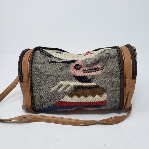 Vintage wool leather small crossbody duffle convertible zip bag